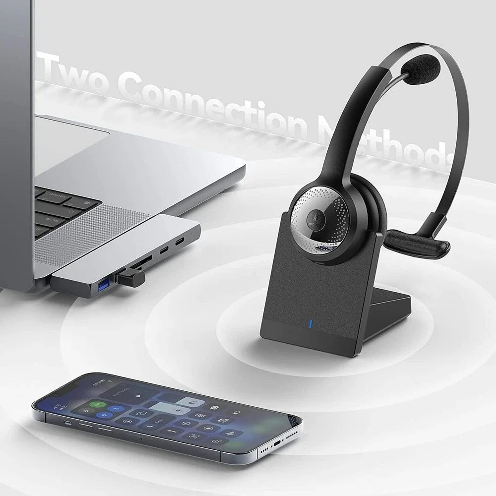 NEW Bluetooth 5.0 Headset, Wireless Headset with Microphone (AI Noise Canceling)